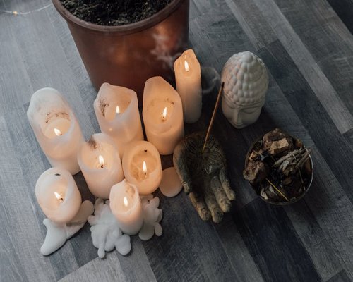 Peaceful meditation setting with candles